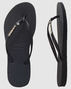 Womens Slim Metal Logo Crystal Thongs