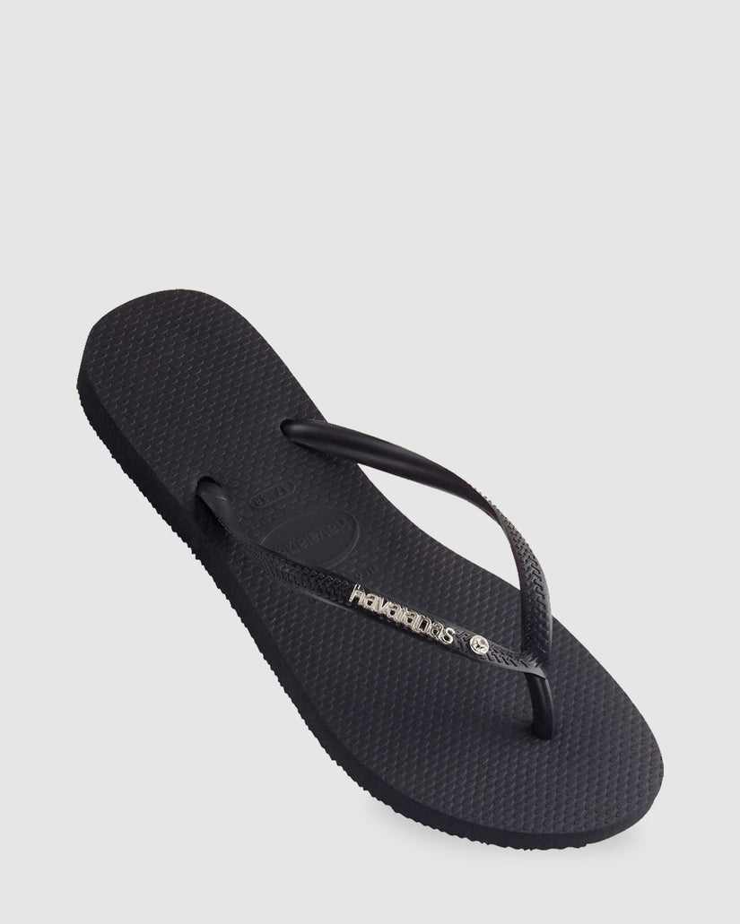 Womens Slim Metal Logo Glitter II Thongs