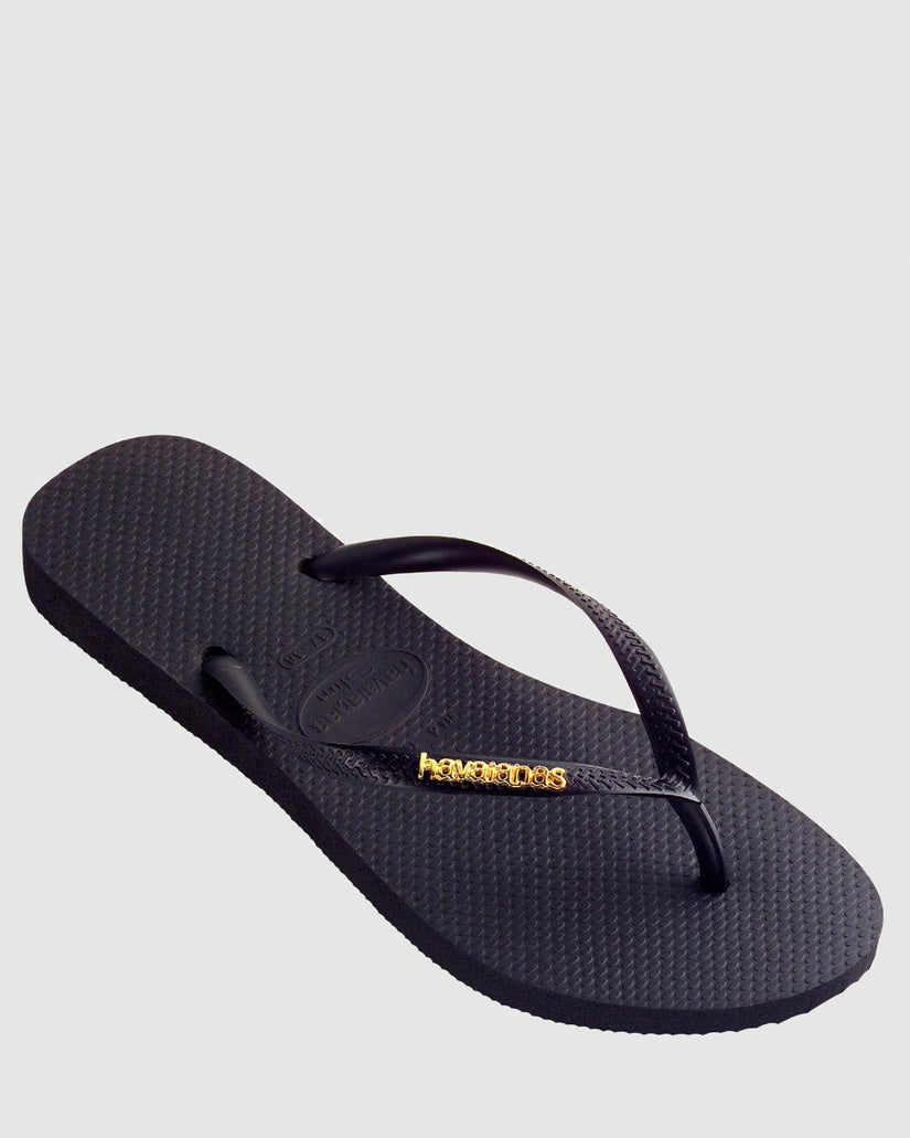 Womens Slim Metal Logo Thongs