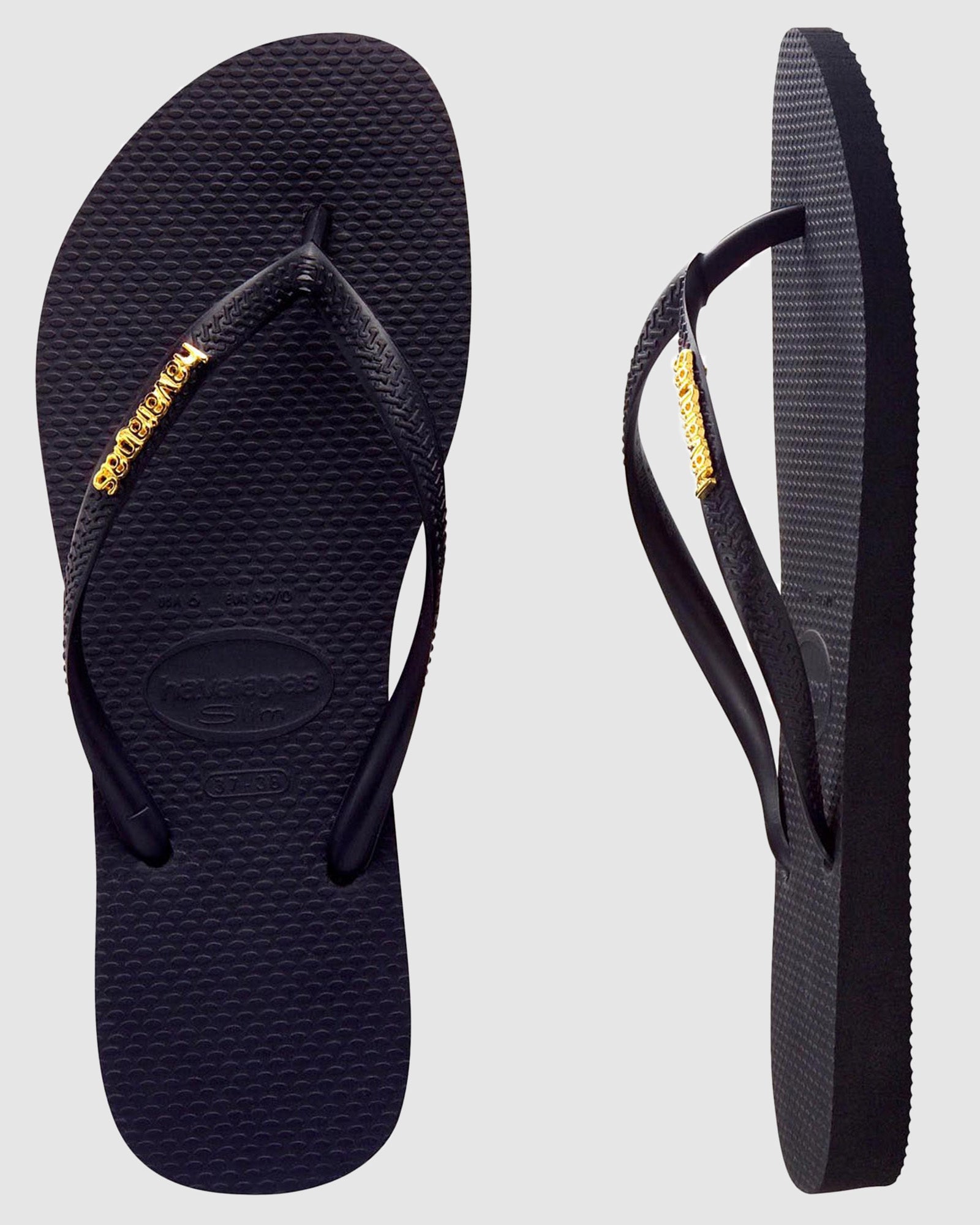 Womens Slim Metal Logo Thongs