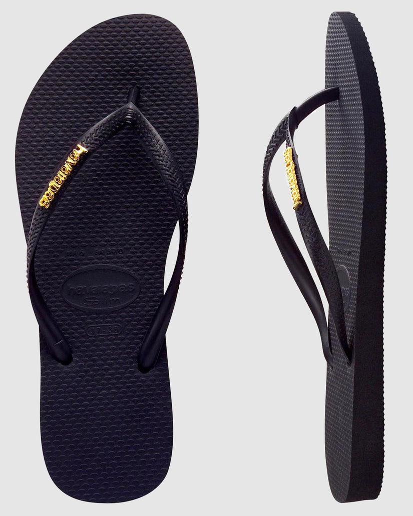 Womens Slim Metal Logo Thongs