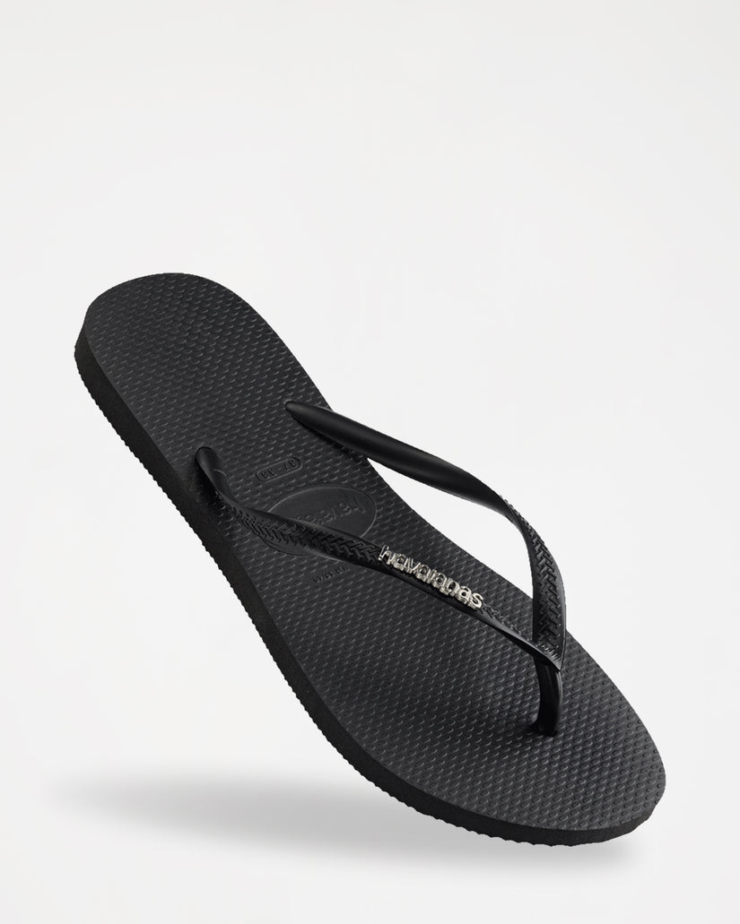 Womens Slim Metal Logo Thongs