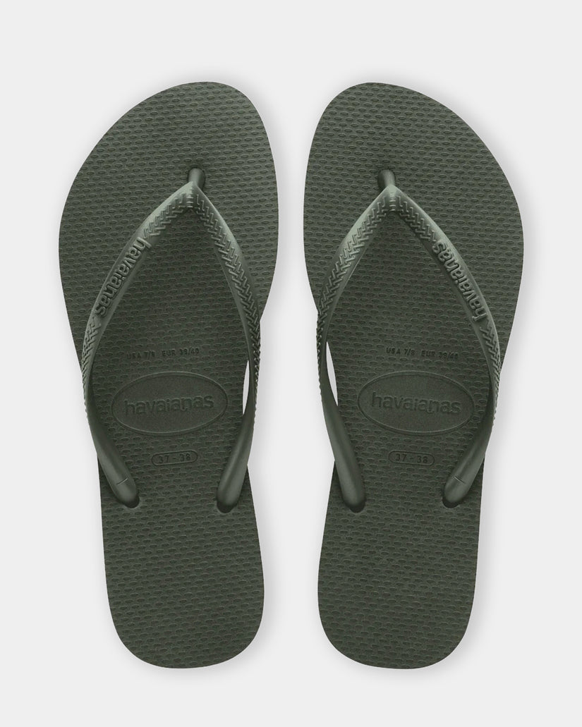 Slim Metallic Green Olive Thongs