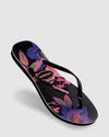 Womens Slim Floral Neon Black Thongs