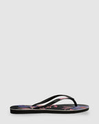 Womens Slim Floral Neon Black Thongs