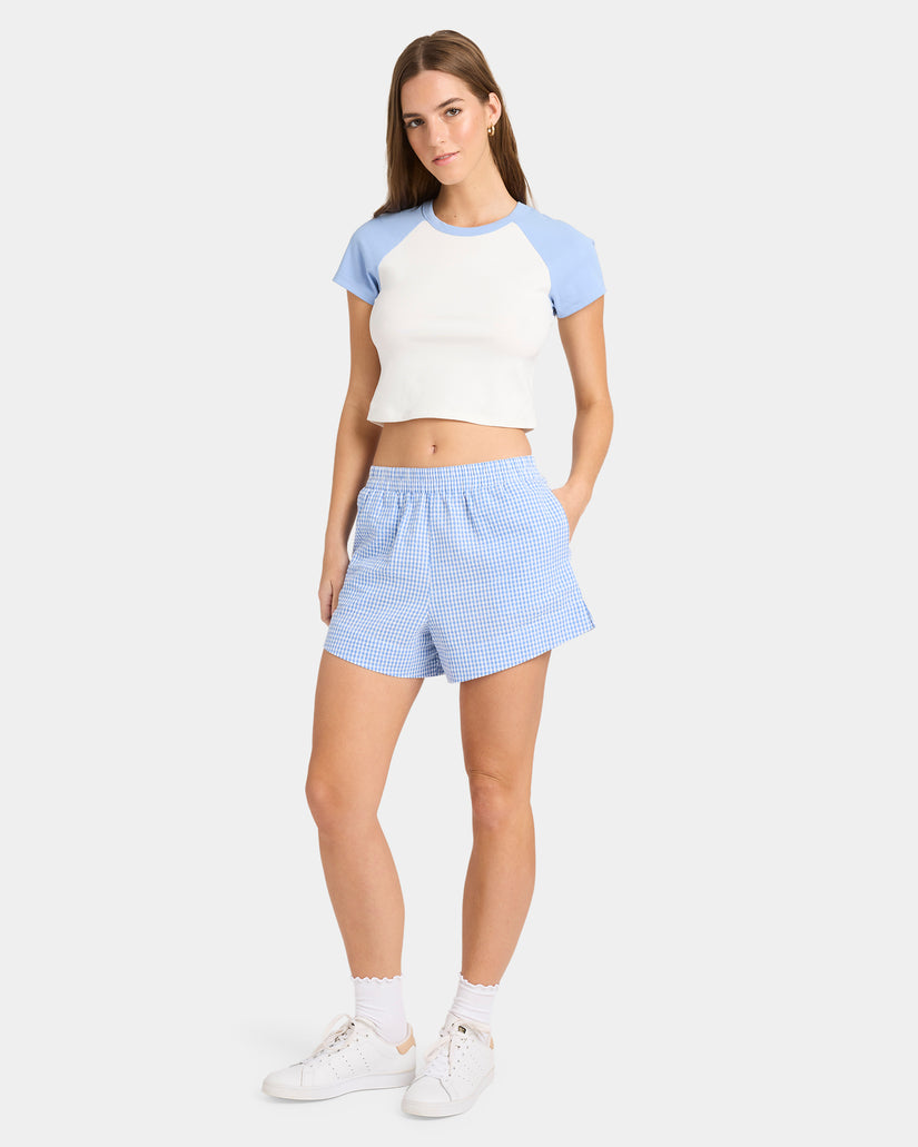 Womens Carnival Check Elastic Waist Shorts