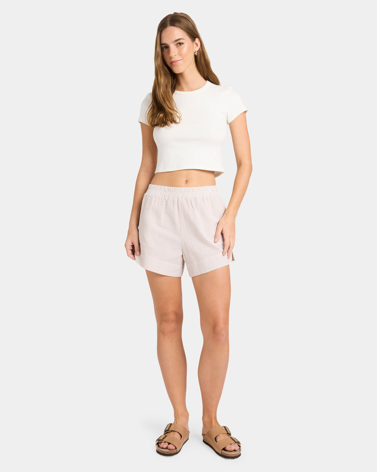 Womens Eilderness Stripe Elastic Waist Shorts
