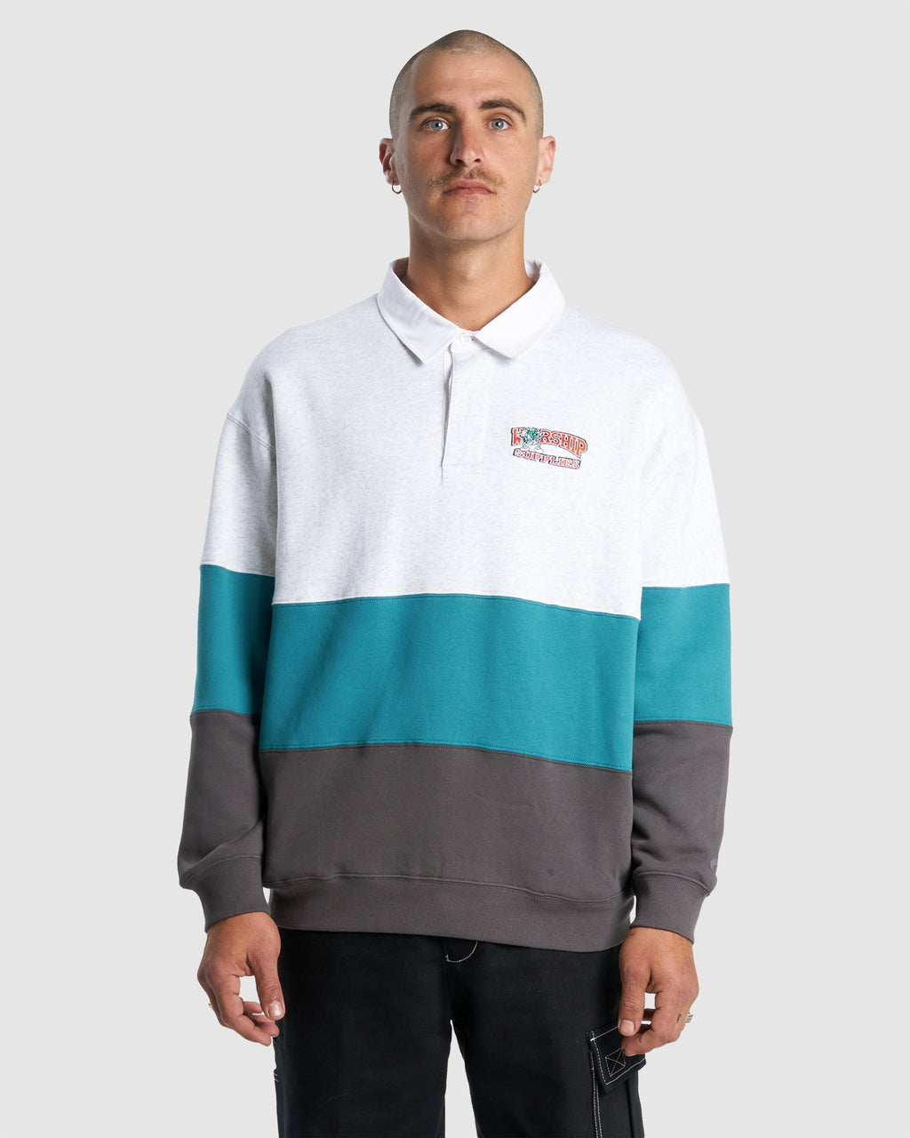 Mens Get Off Paneled Rugby Fleece Jumper