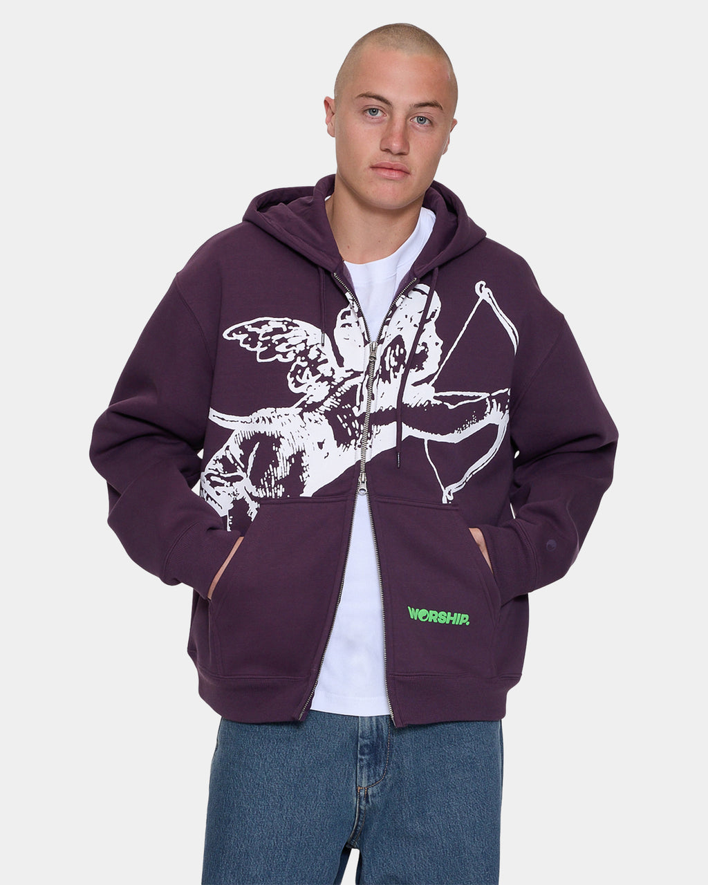 Mens Big Cherub Zip Up Hoodie