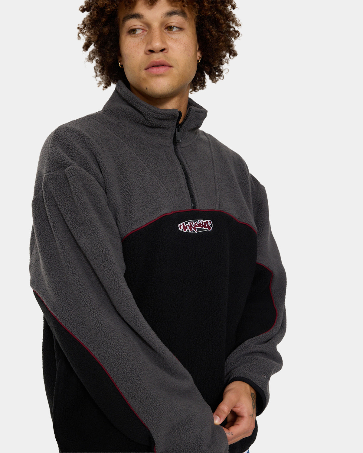 Mens Wyldstyle Quarter Zip Sherpa Fleece Jumper