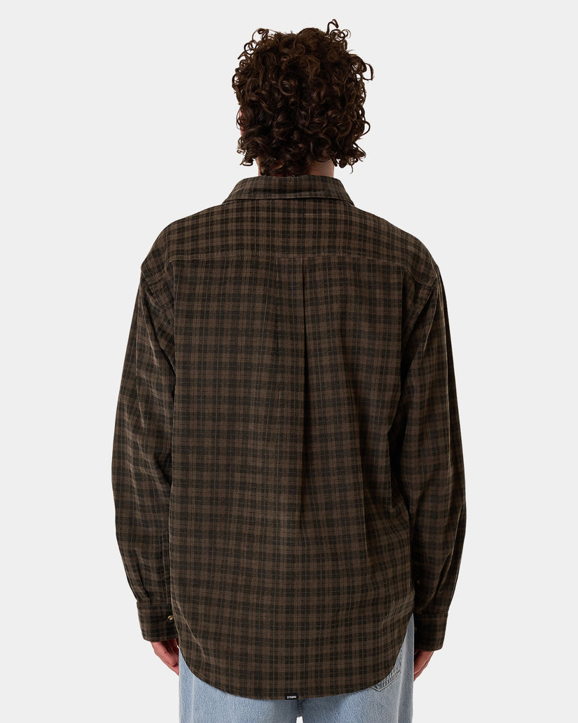 Mens Thrills Union Cord Check Long Sleeve Shirt