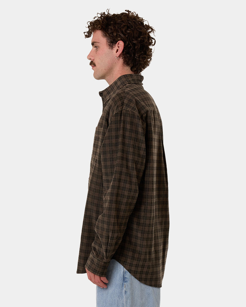 Mens Thrills Union Cord Check Long Sleeve Shirt