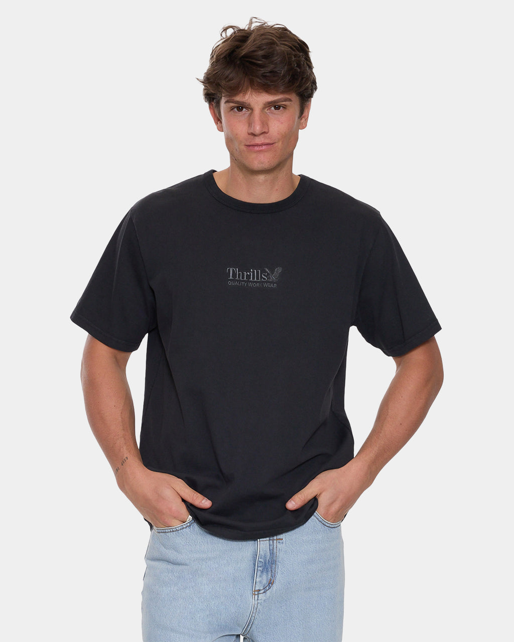 Mens Thrills Workwear Embro Merch Fit T-Shirt