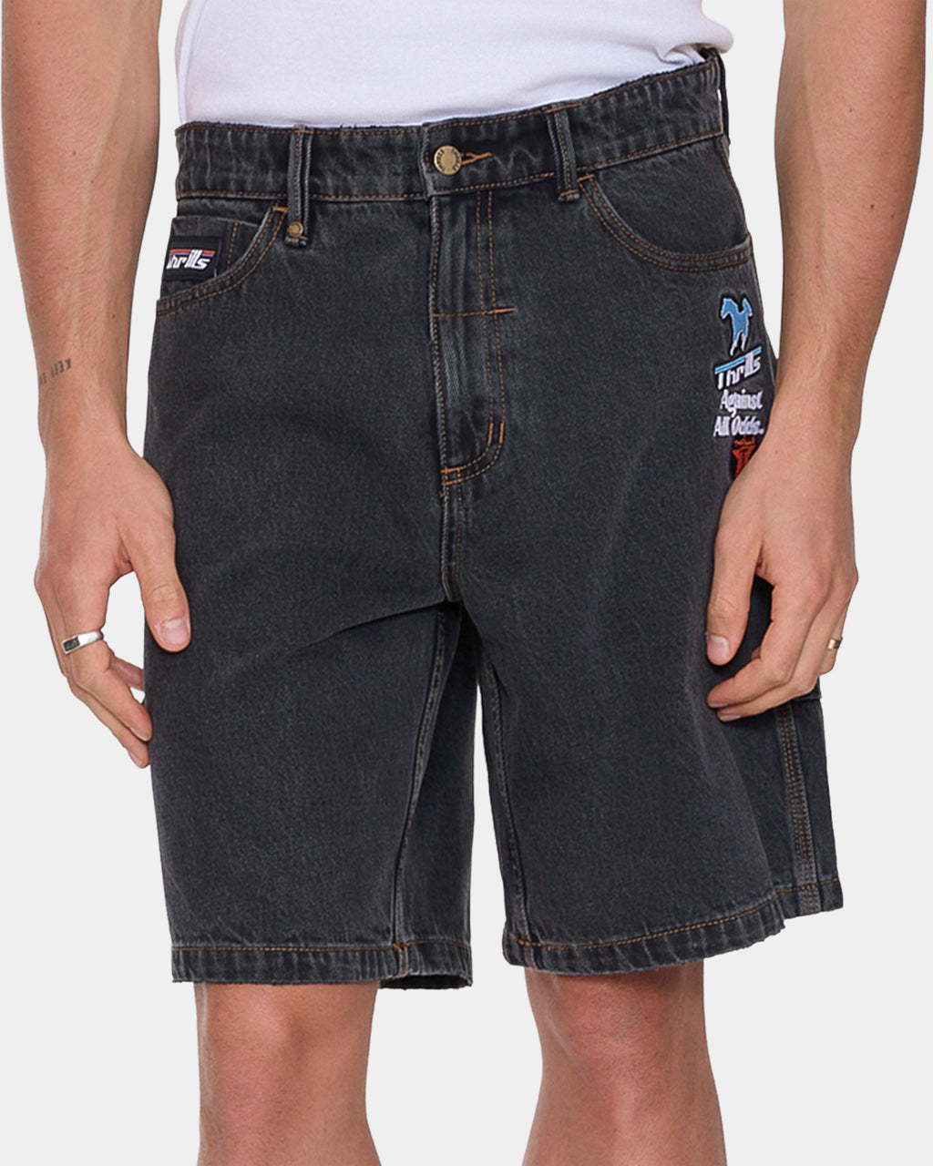 Mens Against All Odds Mid Slacker Relaxed Denim Shorts