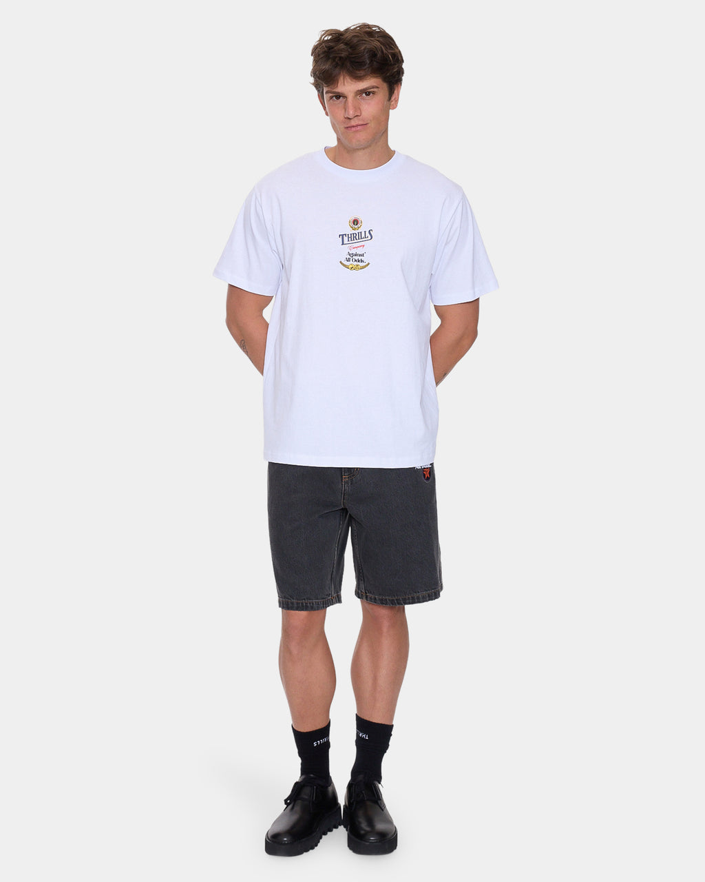 Mens Against All Odds Mid Slacker Relaxed Denim Shorts