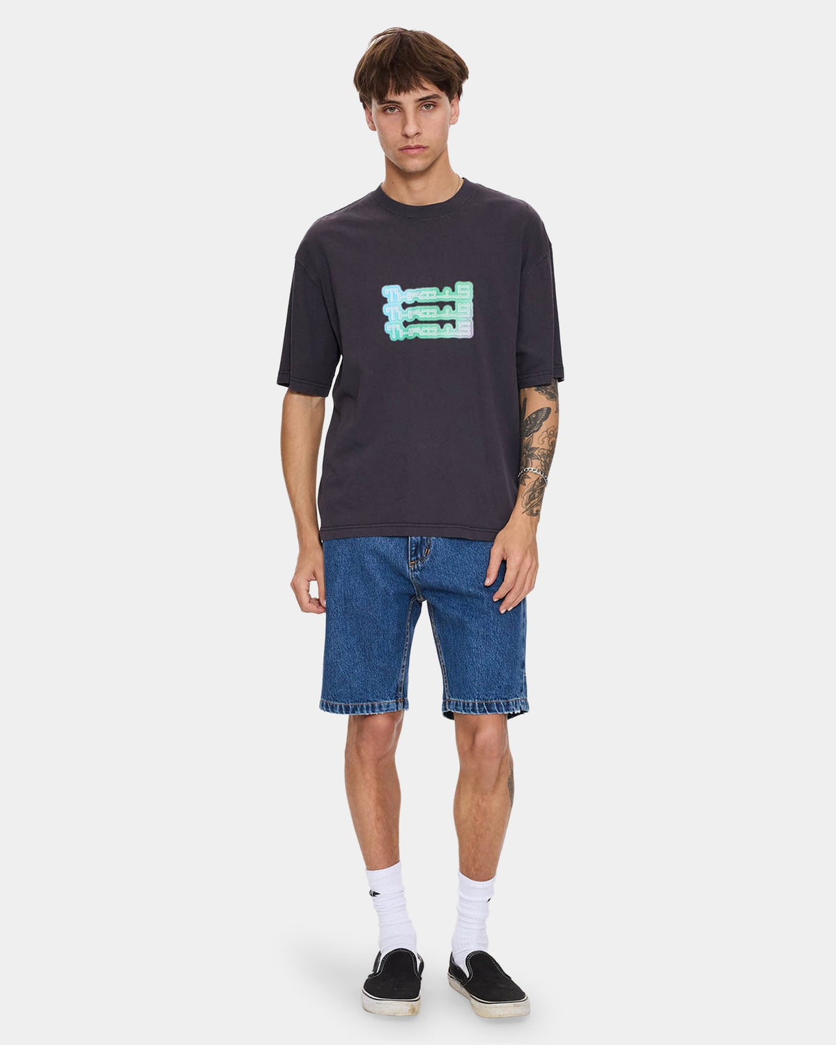 Mens Chopped Hem Slim Straight Denim Shorts