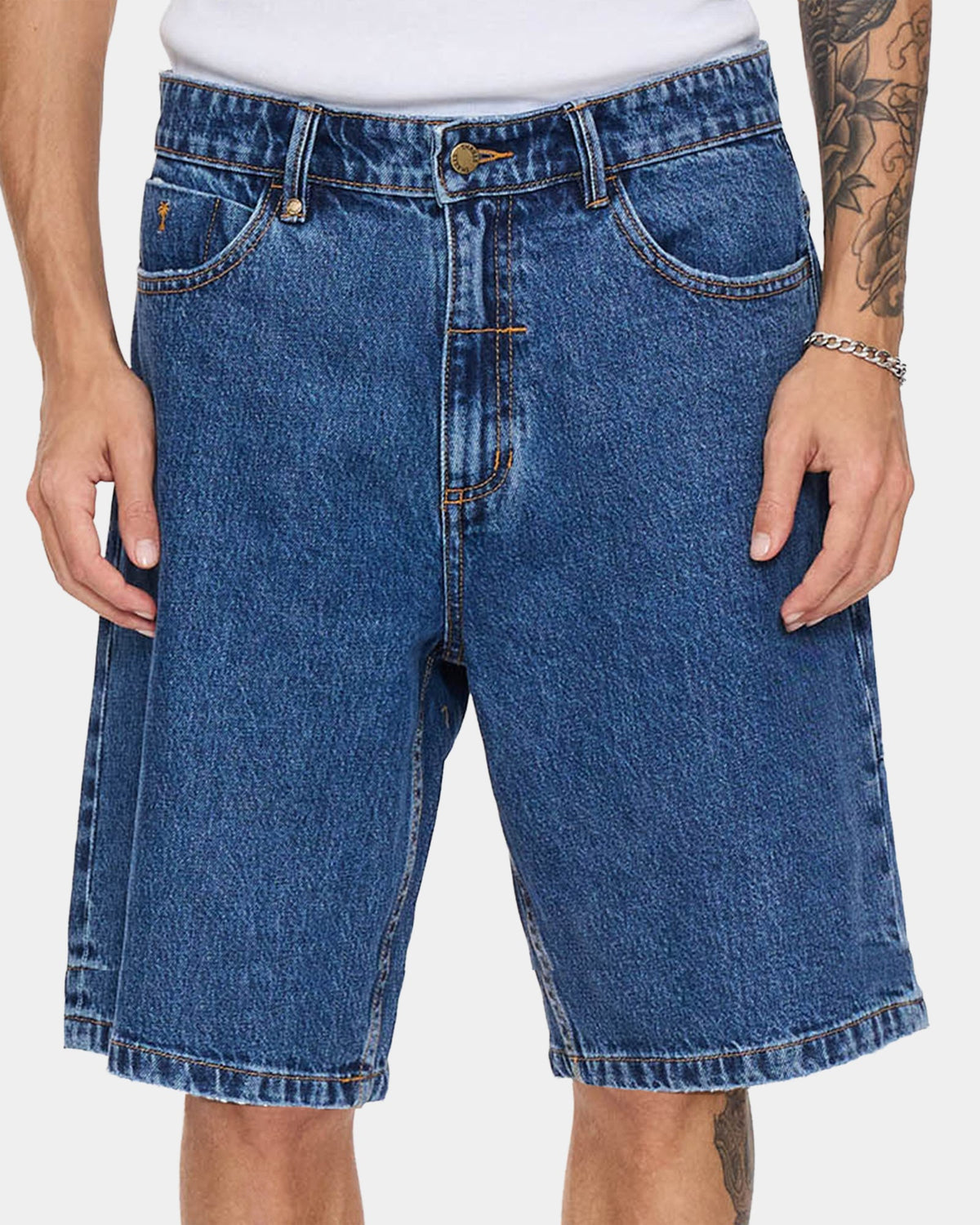 Mens Mid Slacker Relaxed Long Denim Shorts