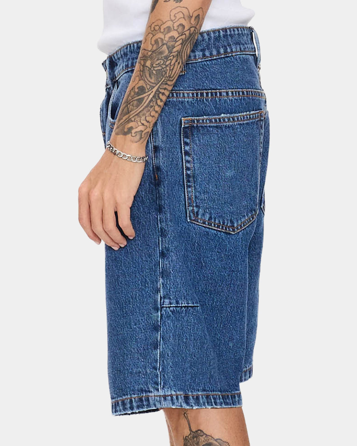 Mens Mid Slacker Relaxed Long Denim Shorts