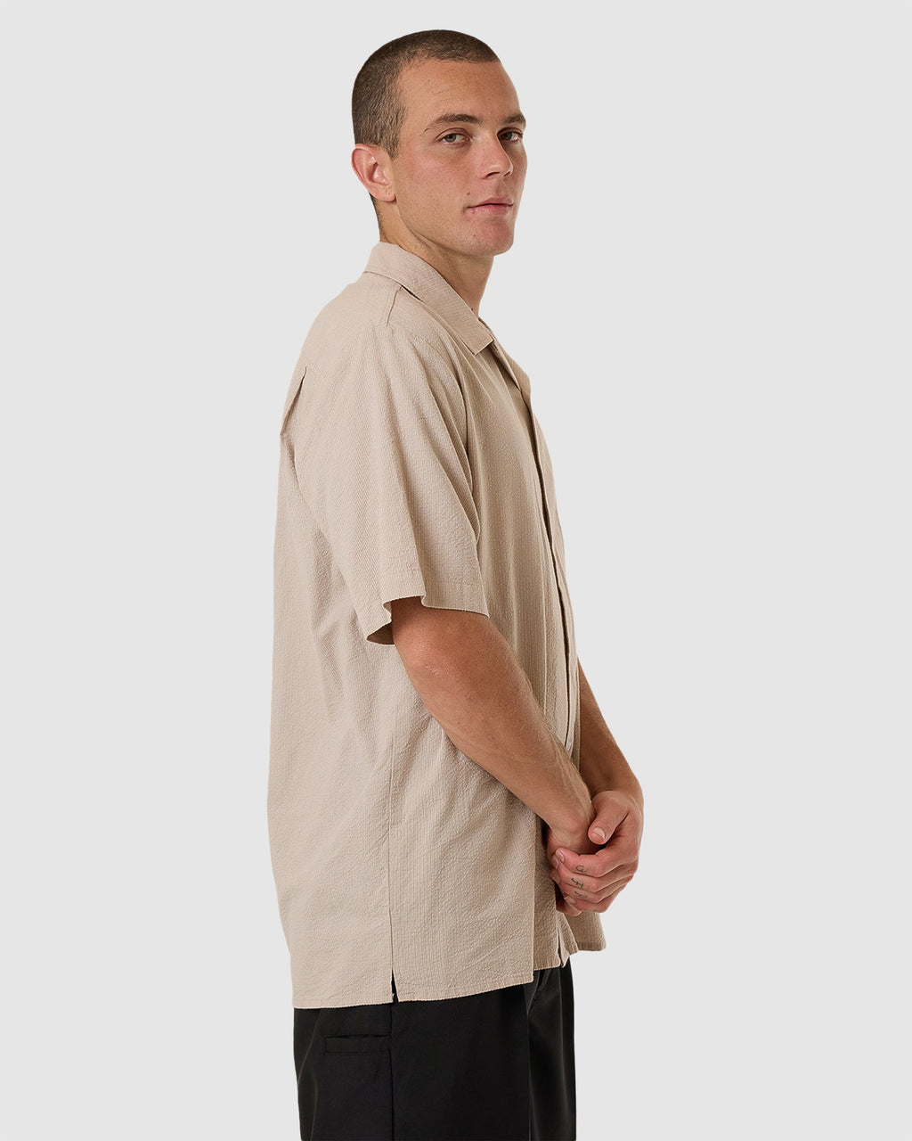 Mens Minimal Thrills Stripe Bowling Short Sleeve Shirt