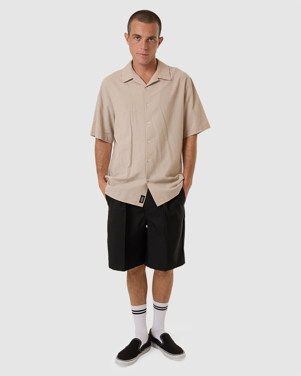Mens Minimal Thrills Stripe Bowling Short Sleeve Shirt