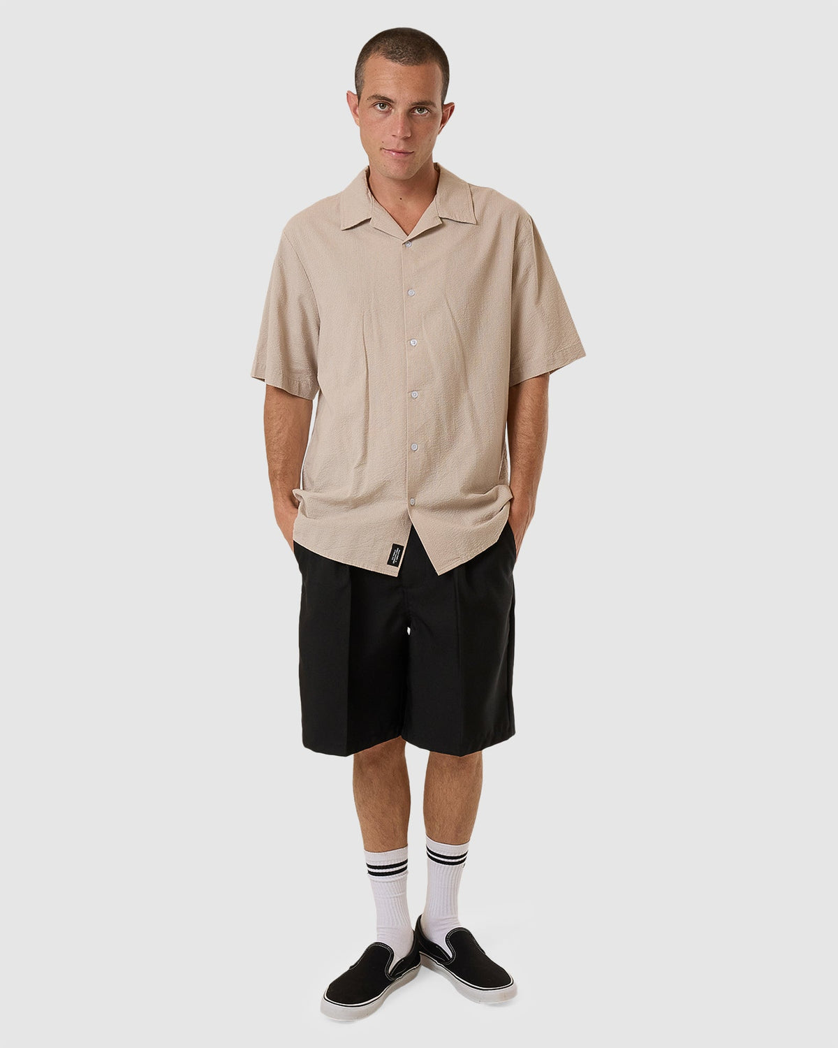 Mens Minimal Thrills Stripe Bowling Short Sleeve Shirt