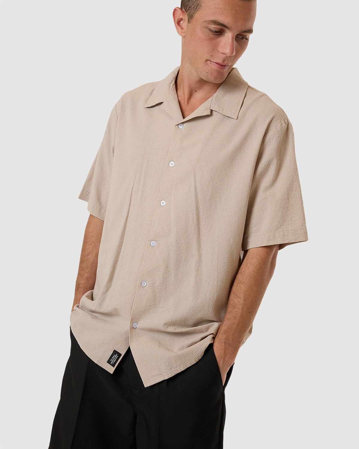 Mens Minimal Thrills Stripe Bowling Short Sleeve Shirt
