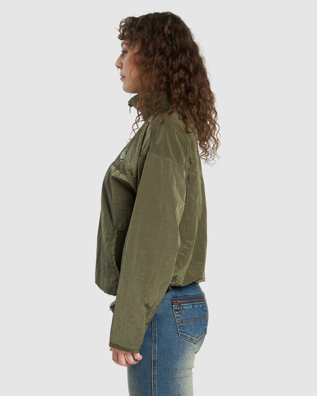 WOMENS STAINED QUARTER ZIP NYLON JACKET