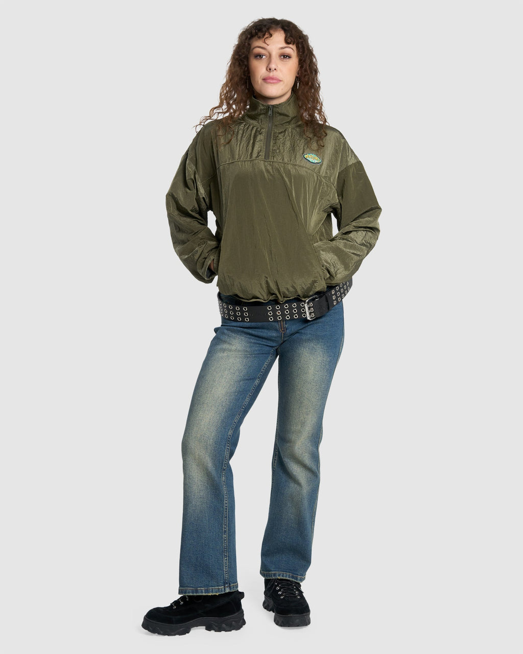 WOMENS STAINED QUARTER ZIP NYLON JACKET
