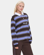 Womens Coed Striped Polo Long Sleeve Shirt