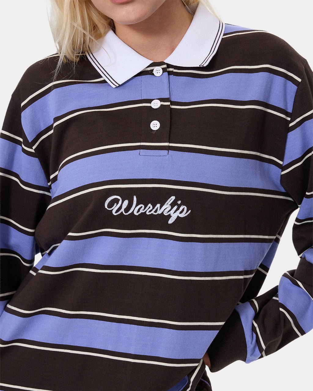 Womens Coed Striped Polo Long Sleeve Shirt
