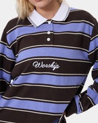 Womens Coed Striped Polo Long Sleeve Shirt