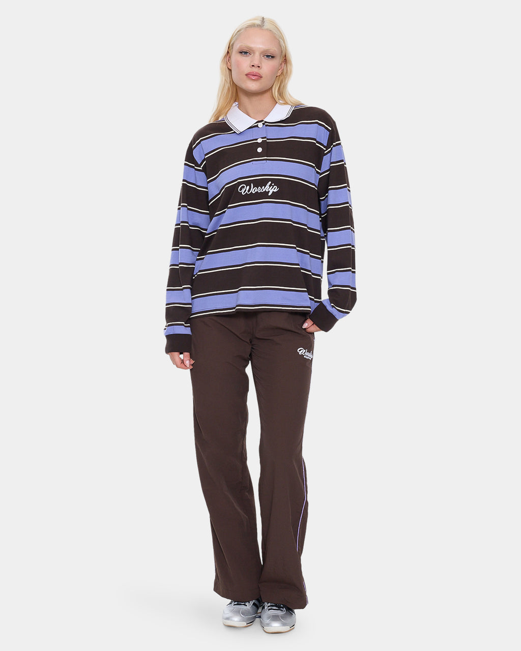 Womens Coed Striped Polo Long Sleeve Shirt