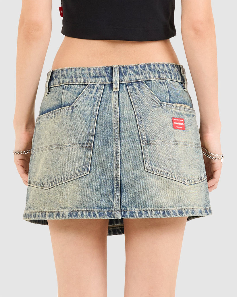 WOMENS VEXED DENIM MINI SKIRT