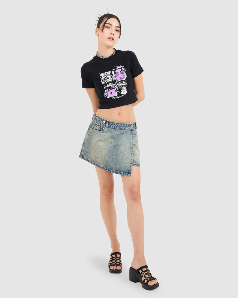 WOMENS VEXED DENIM MINI SKIRT