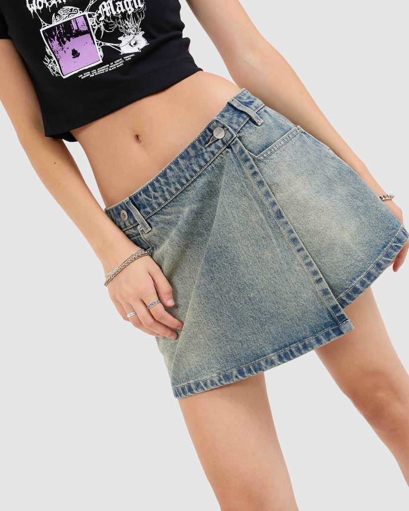 WOMENS VEXED DENIM MINI SKIRT