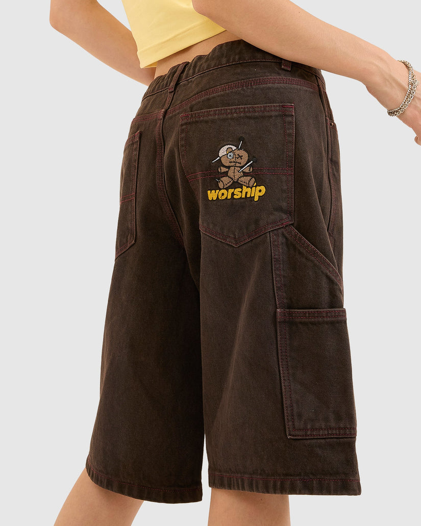 WOMENS DEJAVOODOO BIG BAGGY CARPENTER DENIM SHORTS