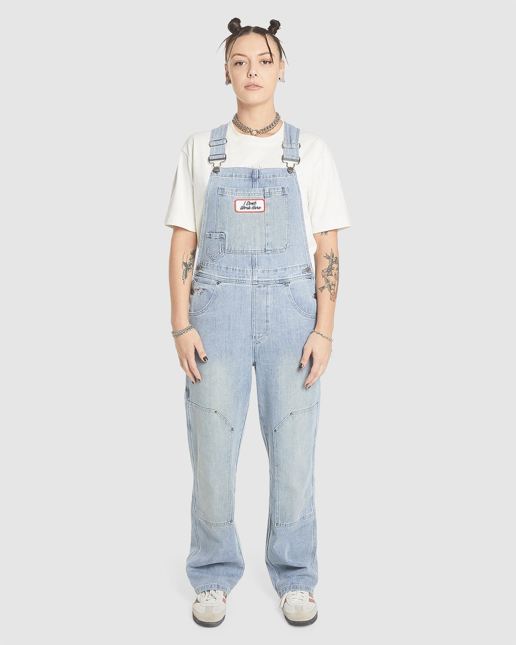 WOMENS DOUBLE KNEE DENIM JUMPSUIT OVERALLS
