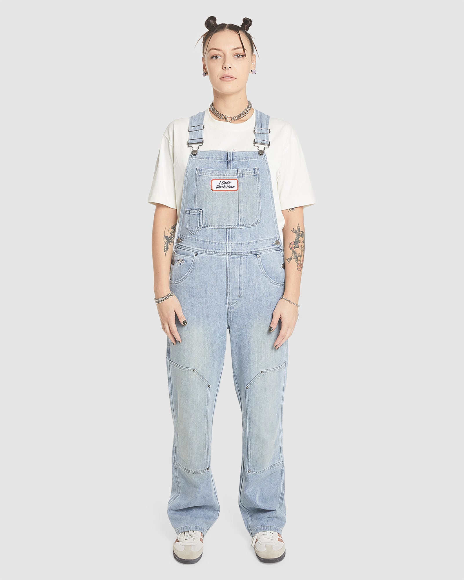 WOMENS DOUBLE KNEE DENIM JUMPSUIT OVERALLS