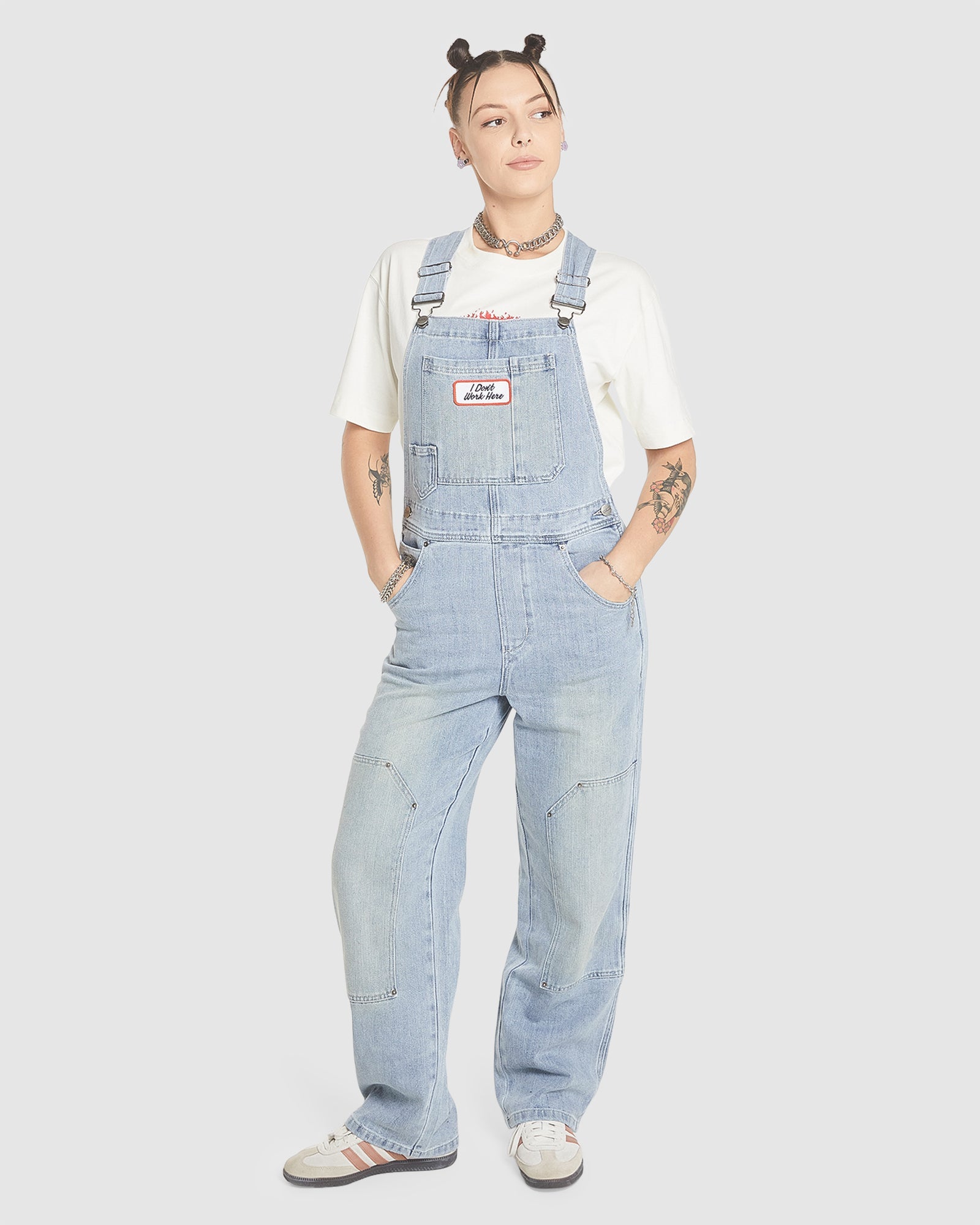 WOMENS DOUBLE KNEE DENIM JUMPSUIT OVERALLS