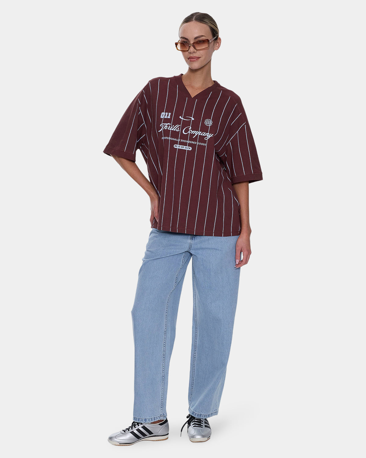 Womens Game Day Stripe V T-Shirt