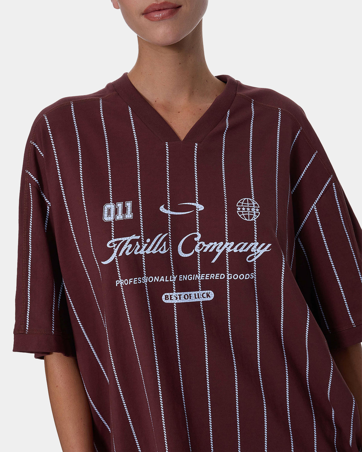 Womens Game Day Stripe V T-Shirt