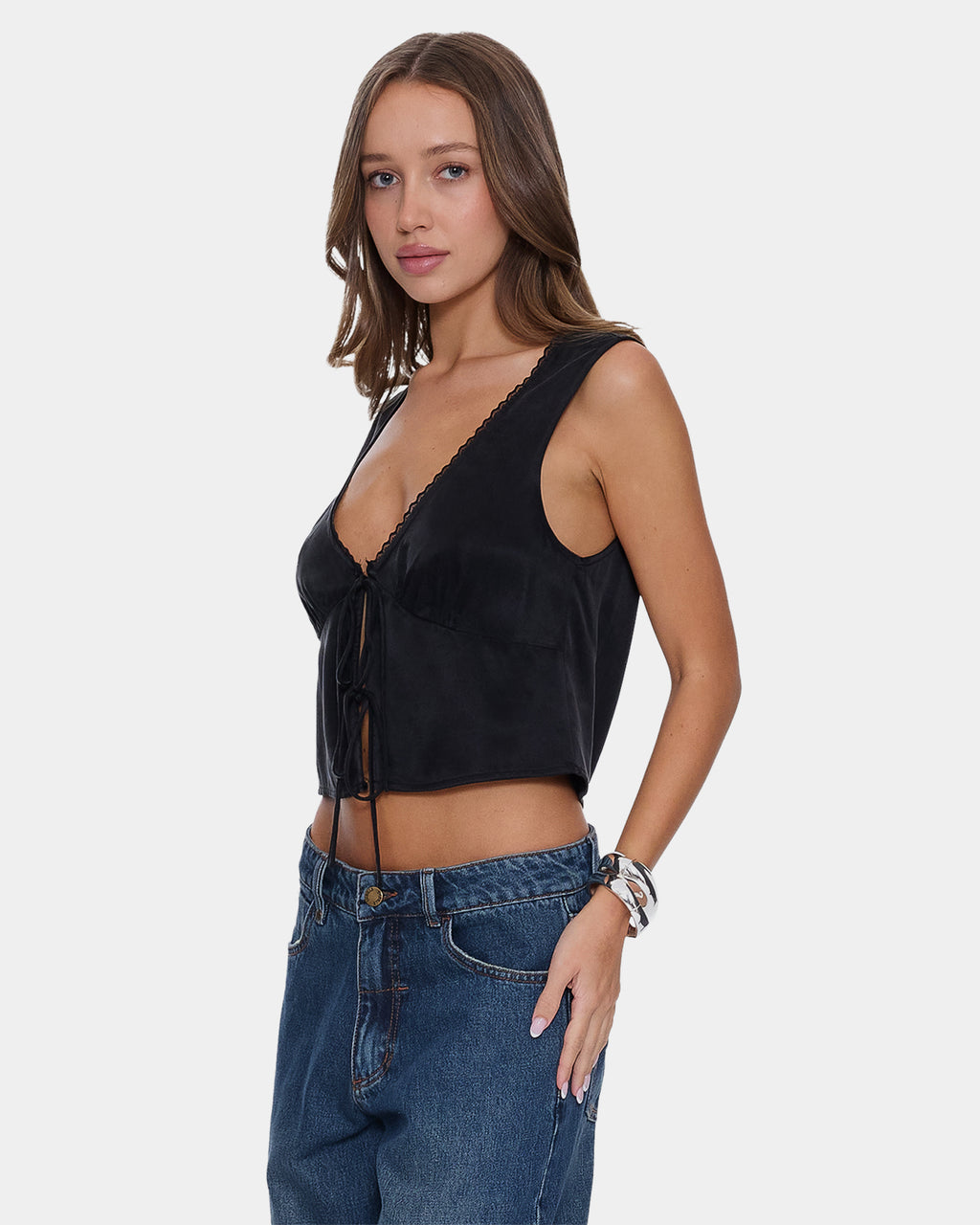 Womens Saige Tie Front Crop Top