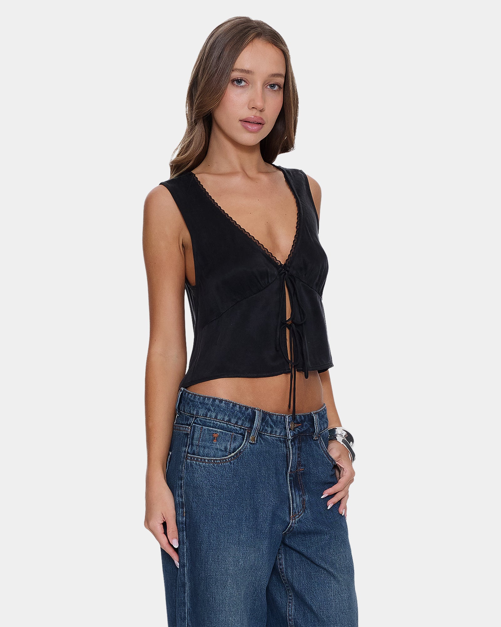 Womens Saige Tie Front Crop Top