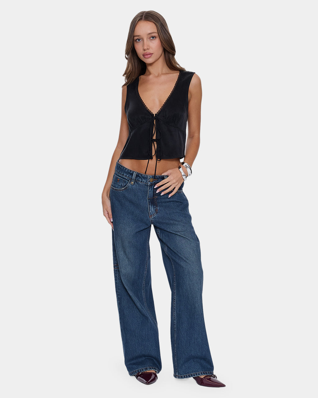 Womens Saige Tie Front Crop Top