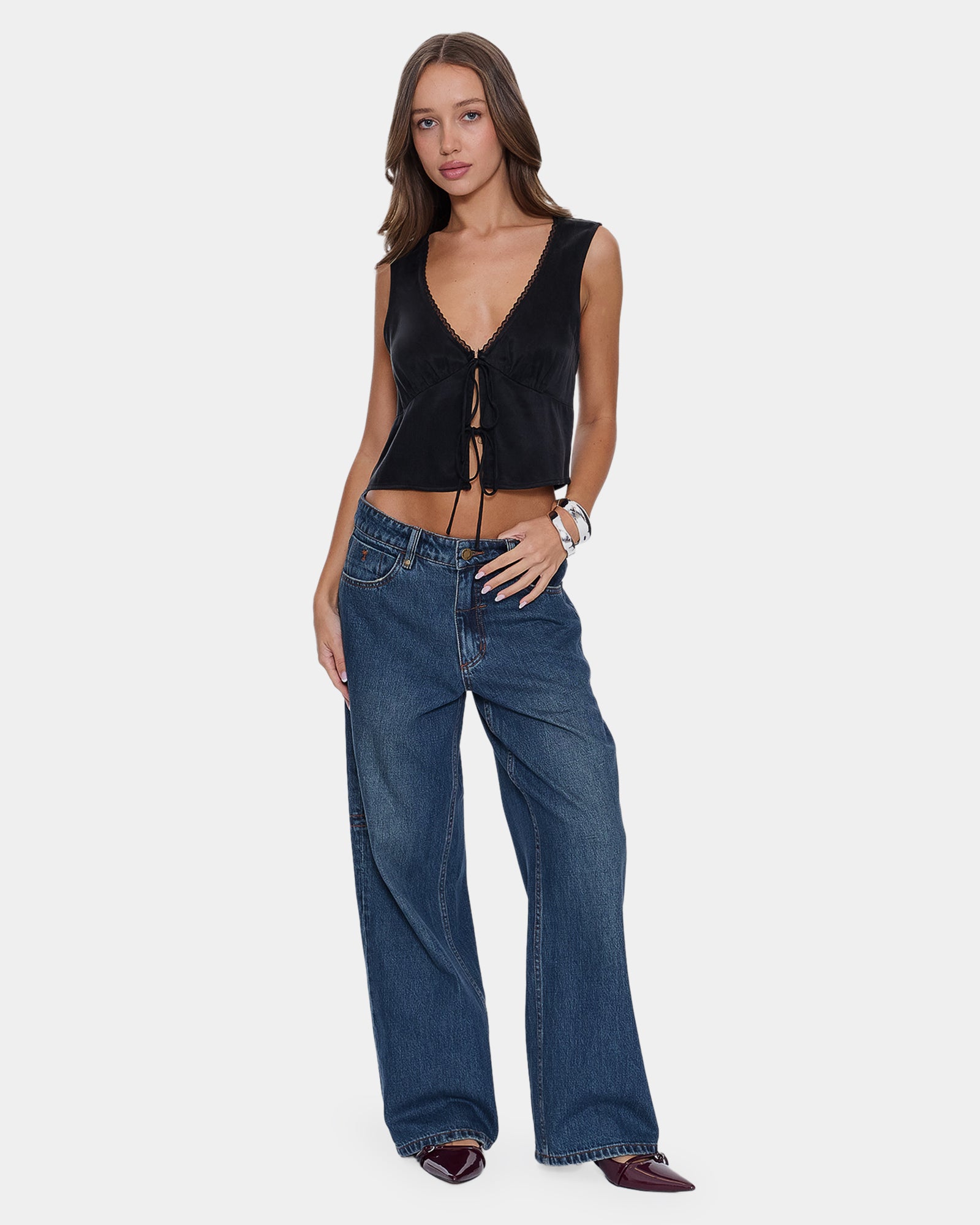 Womens Saige Tie Front Crop Top