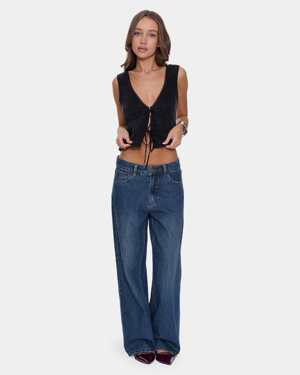 Womens Saige Tie Front Crop Top