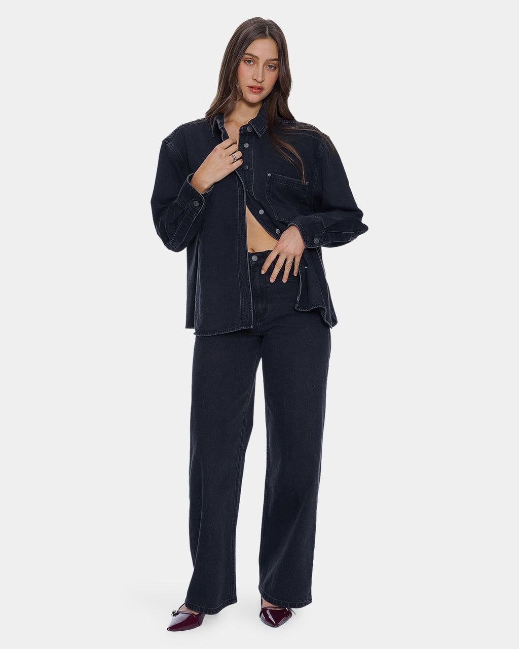 Womens Melina Oversized Denim Long Sleeve Shirt