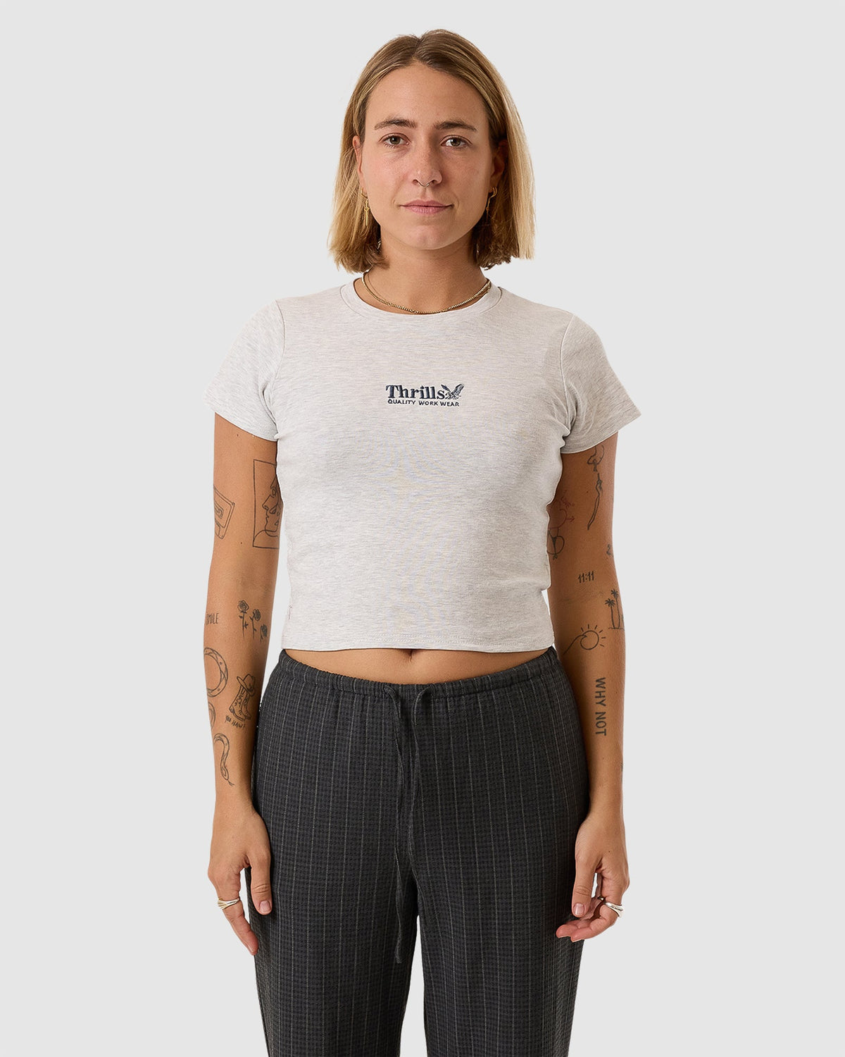 WOMENS THRILLS WORKWEAR EMBRO MINI T-SHIRT