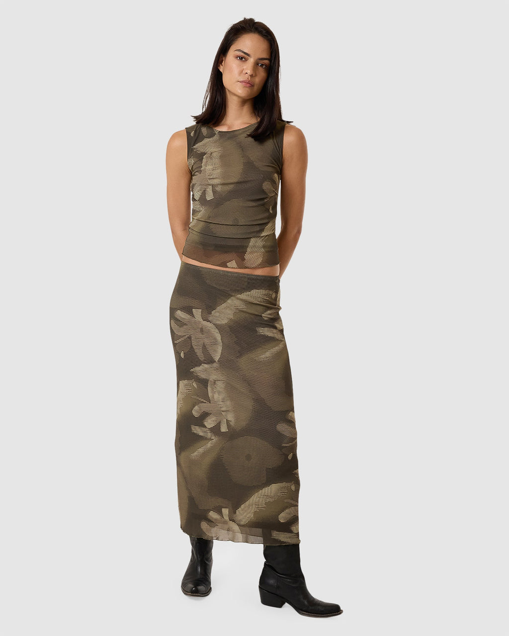 WOMENS FLORA HAZE MESH MIDI SKIRT