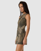 Womens Flora Haze Sateen Mini Dress